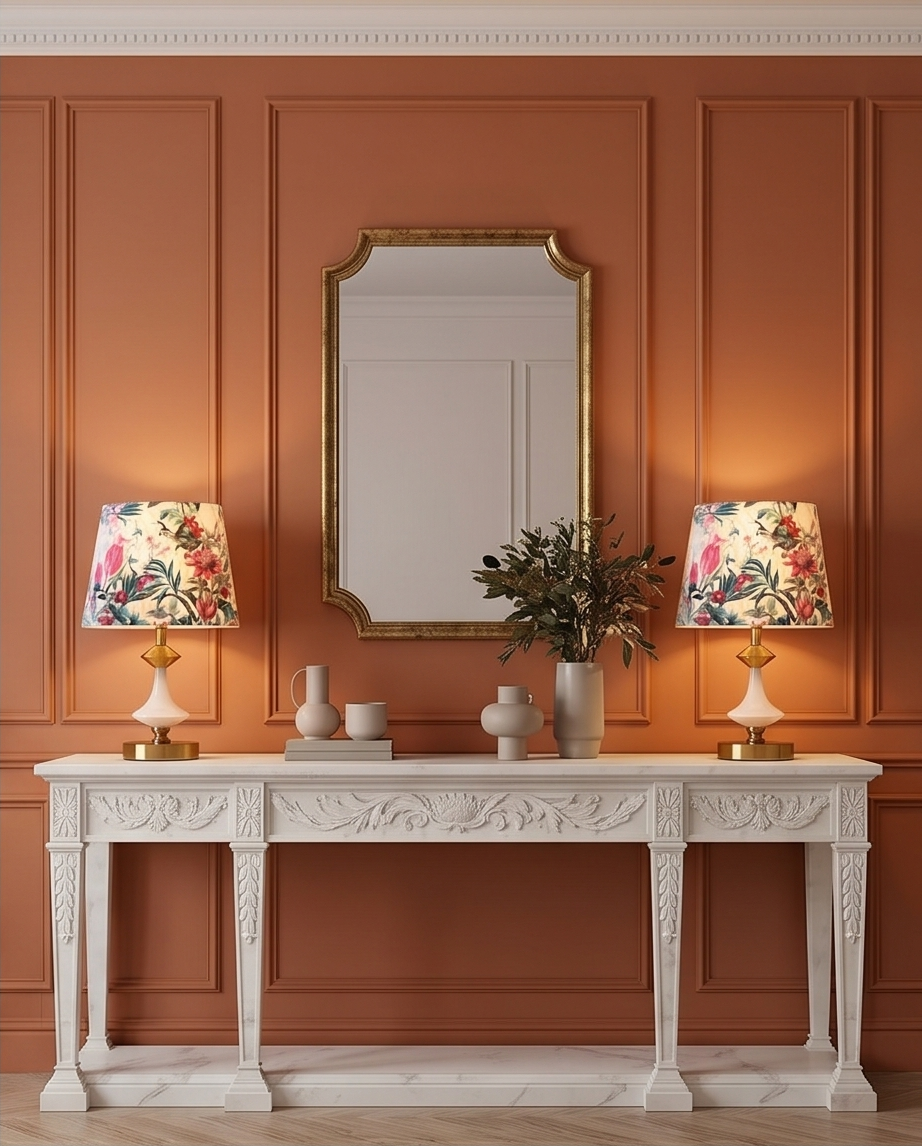 Lampă de Masă "Gradina Colorata" – Design Floral cu Accente Aurii