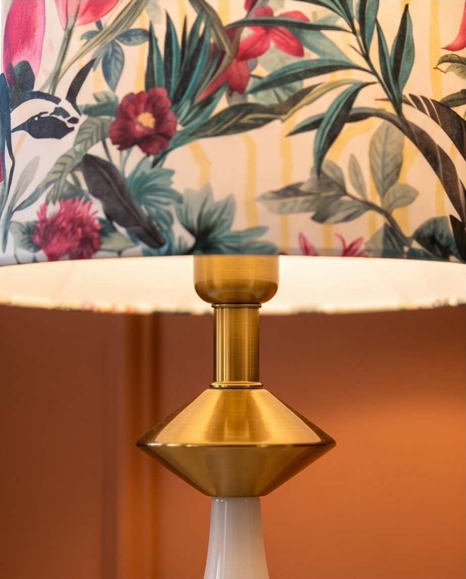 Lampă de Masă "Gradina Colorata" – Design Floral cu Accente Aurii