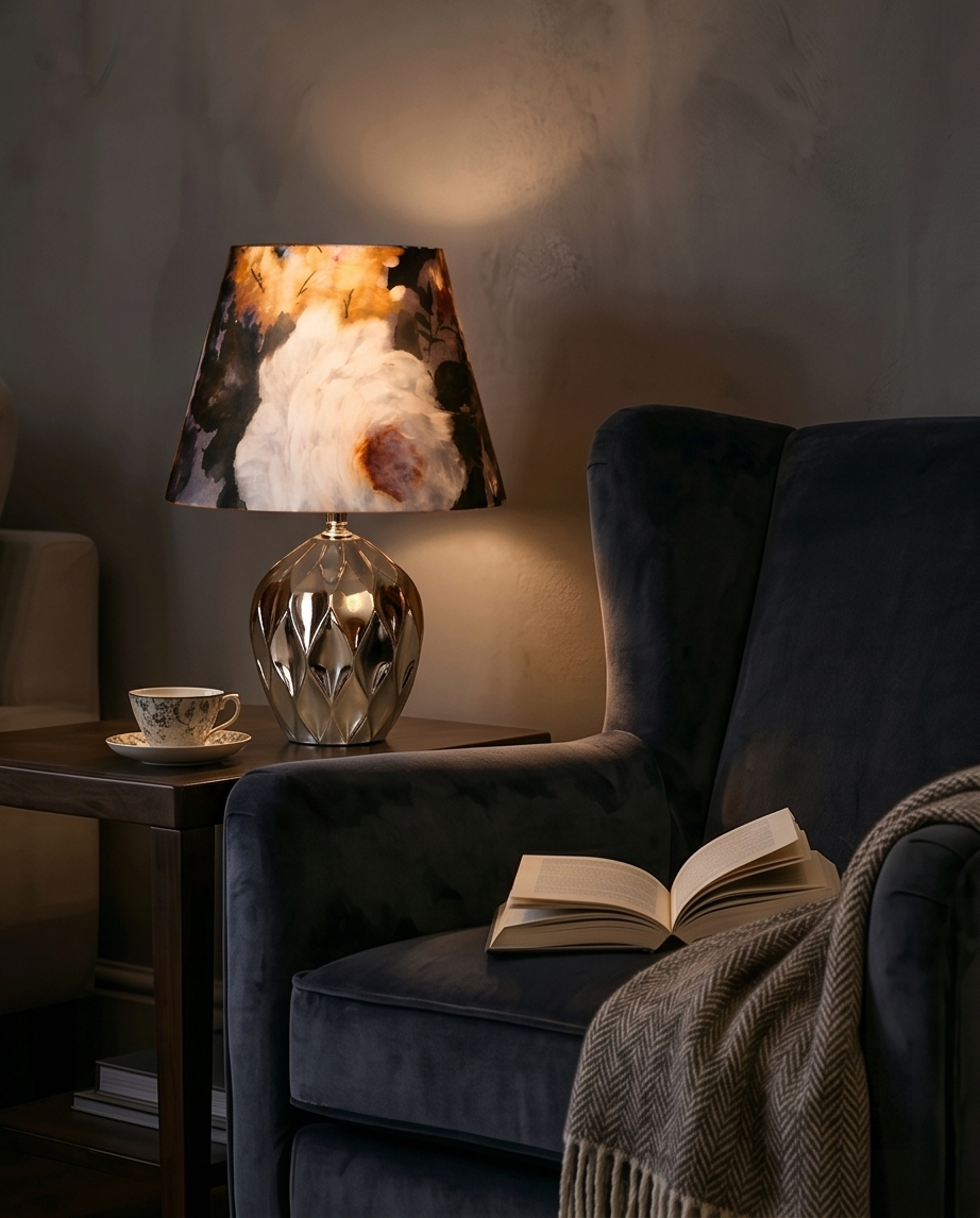 Lampa "Bujor Alb" – Arta catifelei și eleganța ceramicii