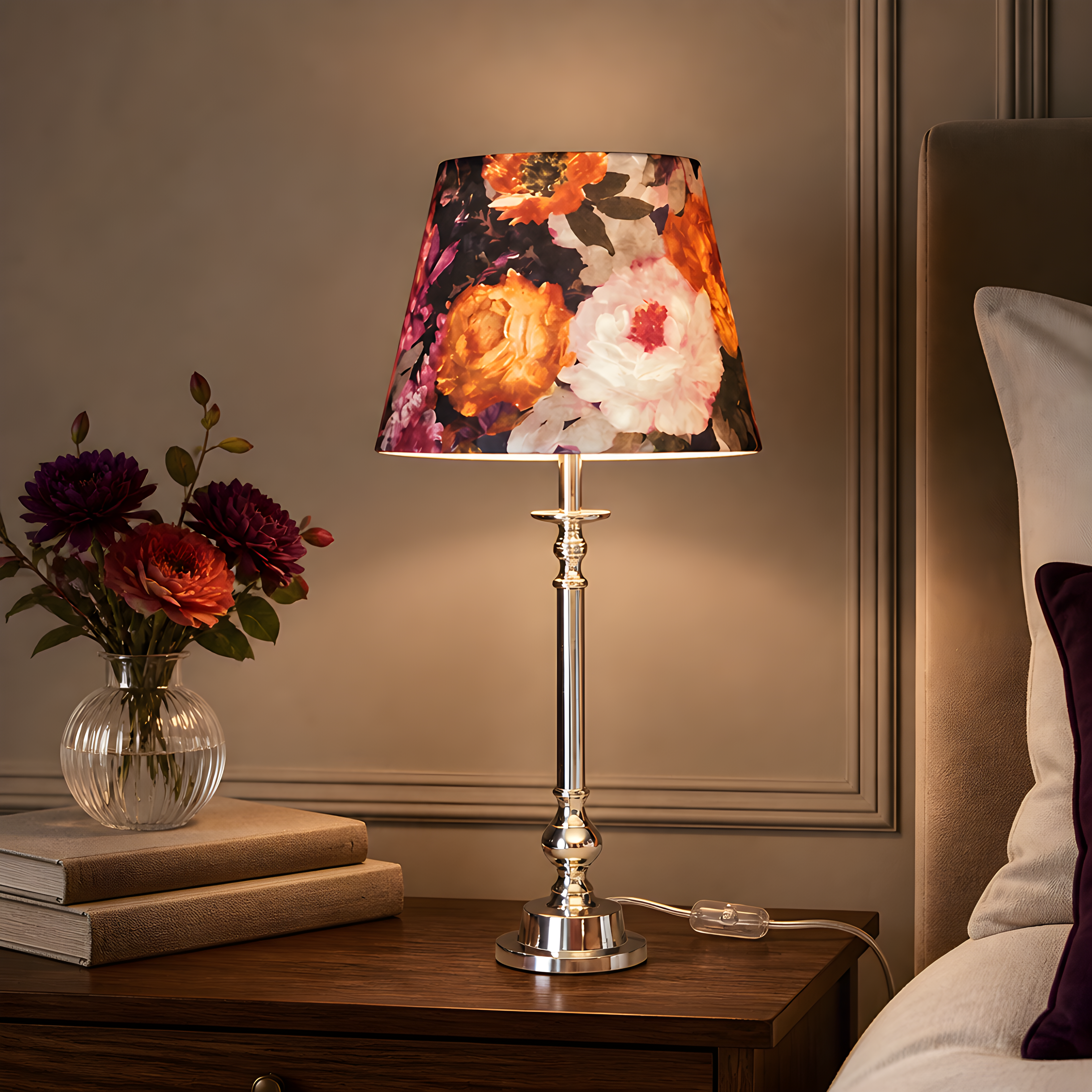 Lampa "Bujor Alb" – Eleganță tactilă și strălucire cromată