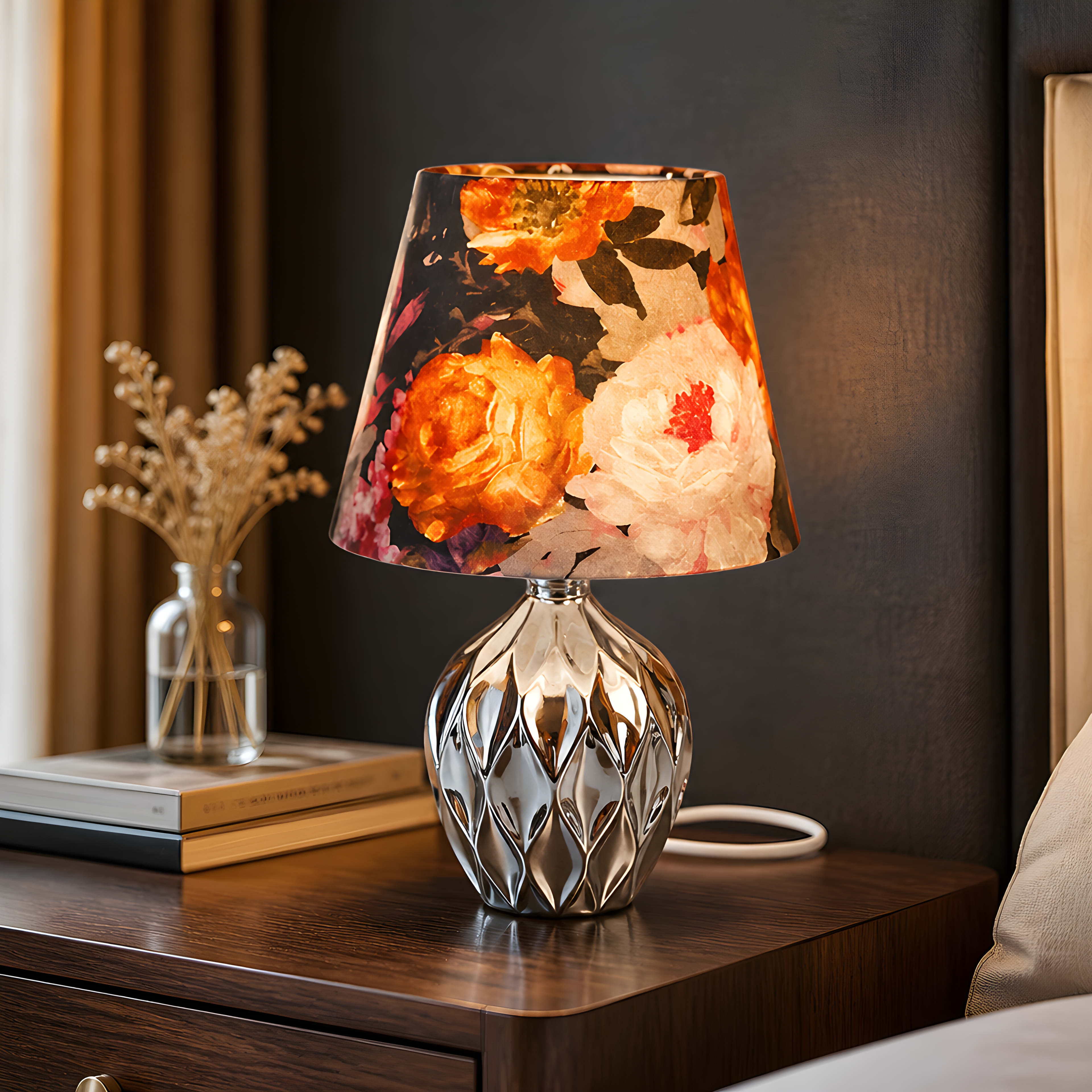 Lampa „Grădină cu Bujori” – Arta catifelei și eleganța ceramicii
