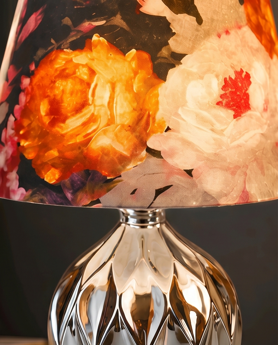 Lampa „Grădină cu Bujori” – Arta catifelei și eleganța ceramicii
