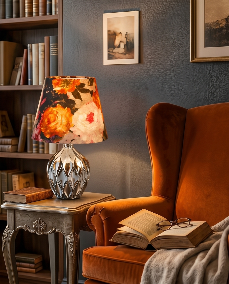 Lampa „Grădină cu Bujori” – Arta catifelei și eleganța ceramicii