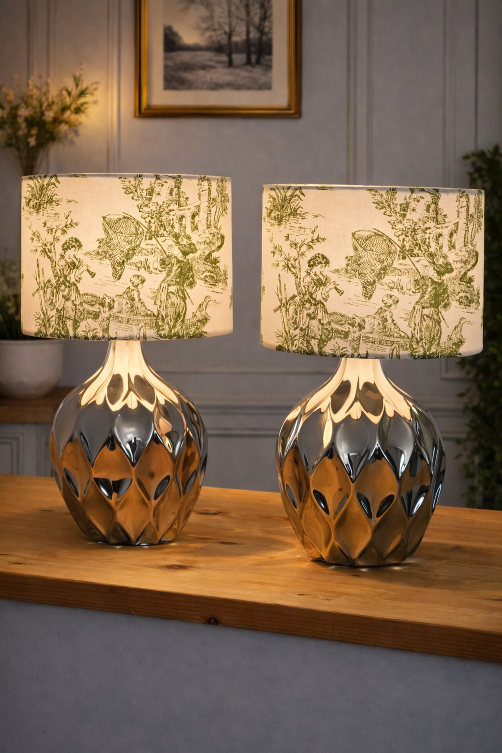 Handmade Lamp "Domnite" Green – Limited Edition Toile de Jouy