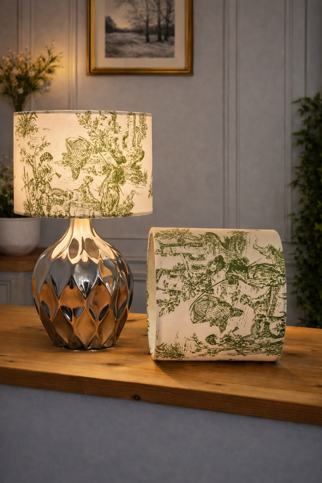 Handmade Lamp "Domnite" Green – Limited Edition Toile de Jouy