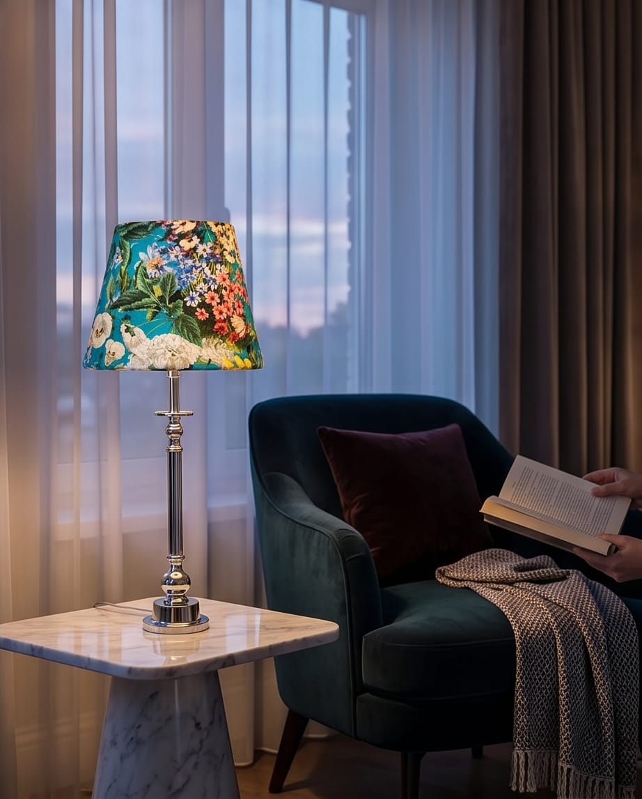 Lampa „Florile Curcubeului” – Eleganță tactilă și strălucire cromată