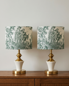 Artisanal "Journey" Green Table Lamp – Limited Edition Toile de Jouy