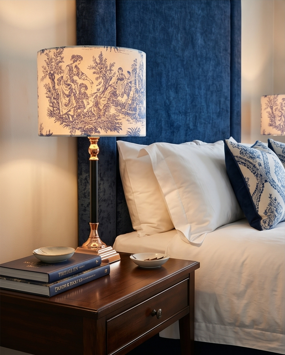 Handcrafted "Mama" Table Lamp in Blue – Limited Edition Toile de Jouy